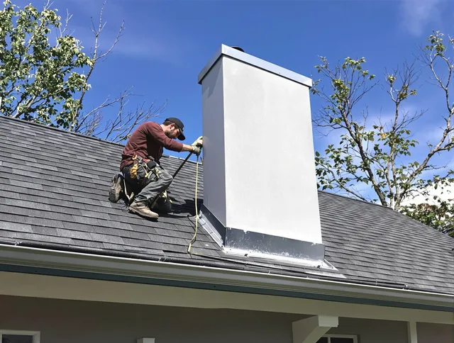 Holbrook Chimney Sweep team member finishing chimney construction in Holbrook, MA