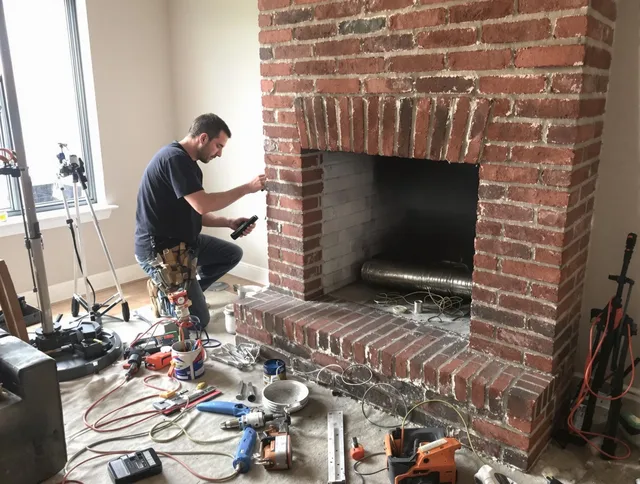 Holbrook Chimney Sweep specialist finalizing chimney liner service in Holbrook, MA