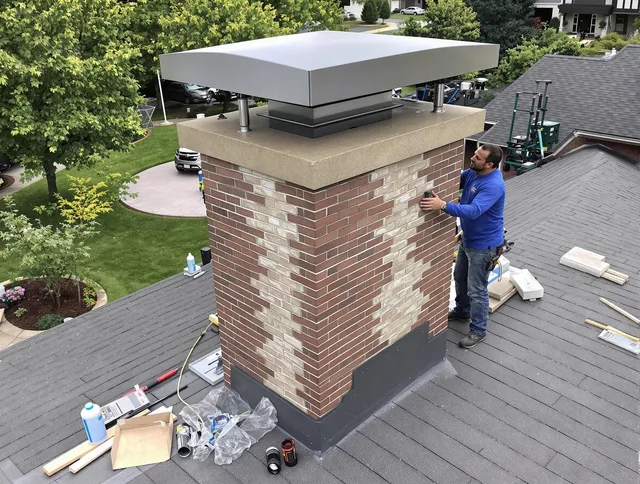 Holbrook Chimney Sweep team working on a custom chimney remodel in Holbrook, MA
