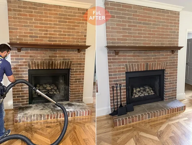 Holbrook Chimney Sweep carefully sanitizing a fireplace in Holbrook, MA
